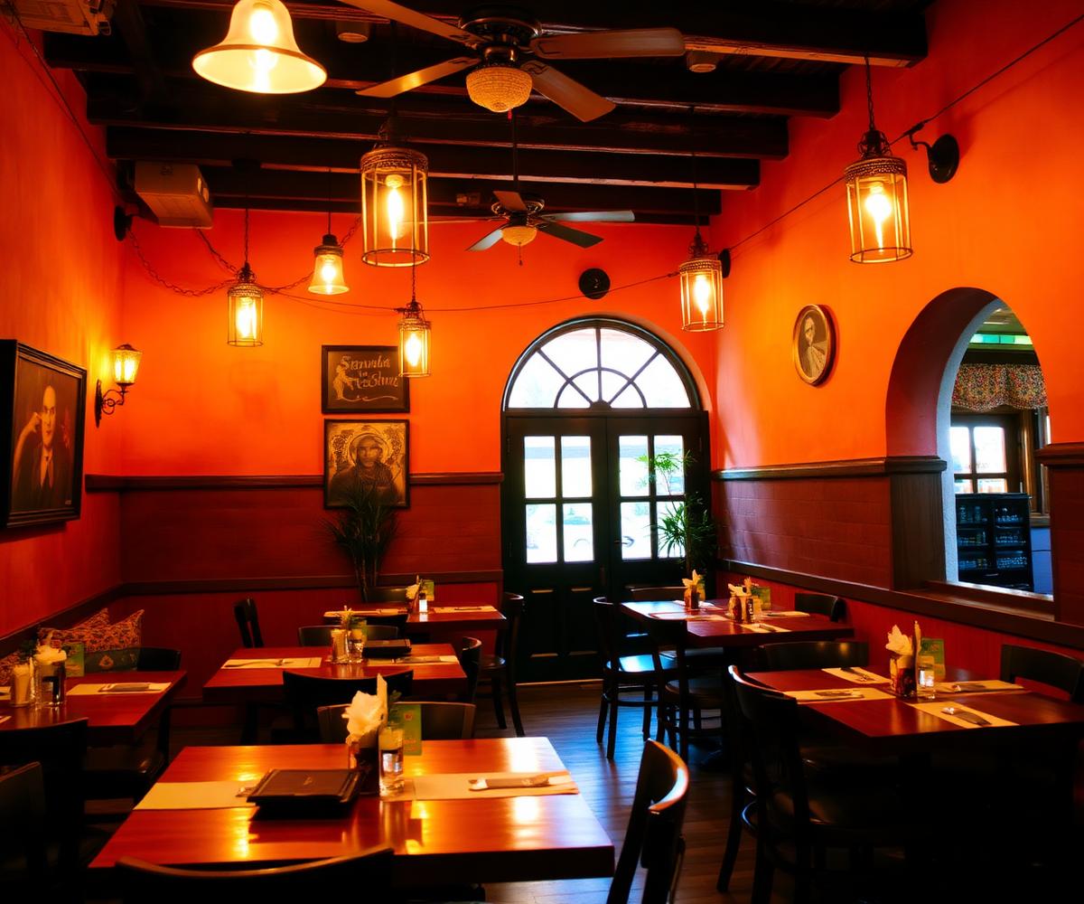 Interior cálido del restaurante